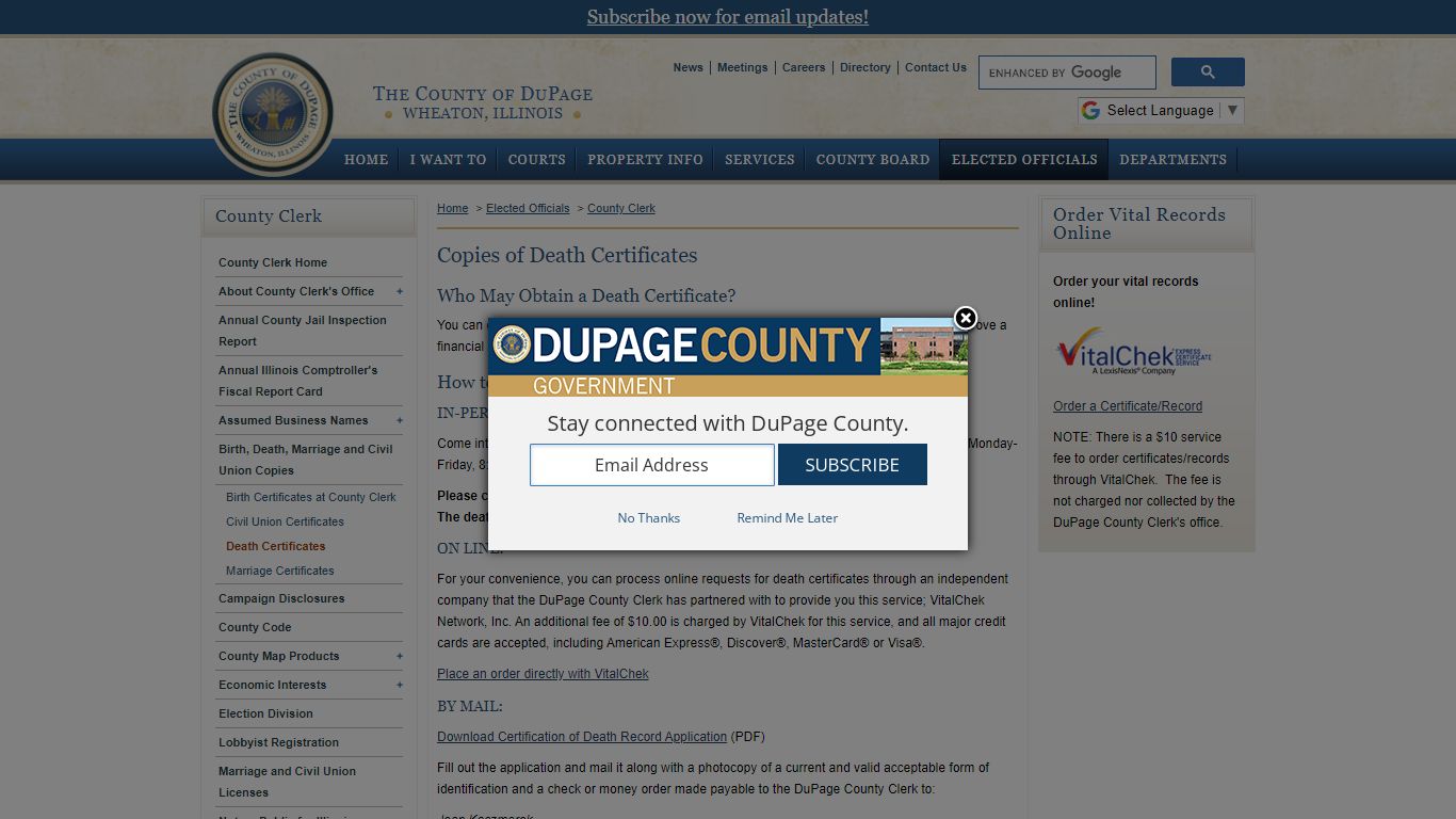 Copies of Death Certificates - DuPage County IL