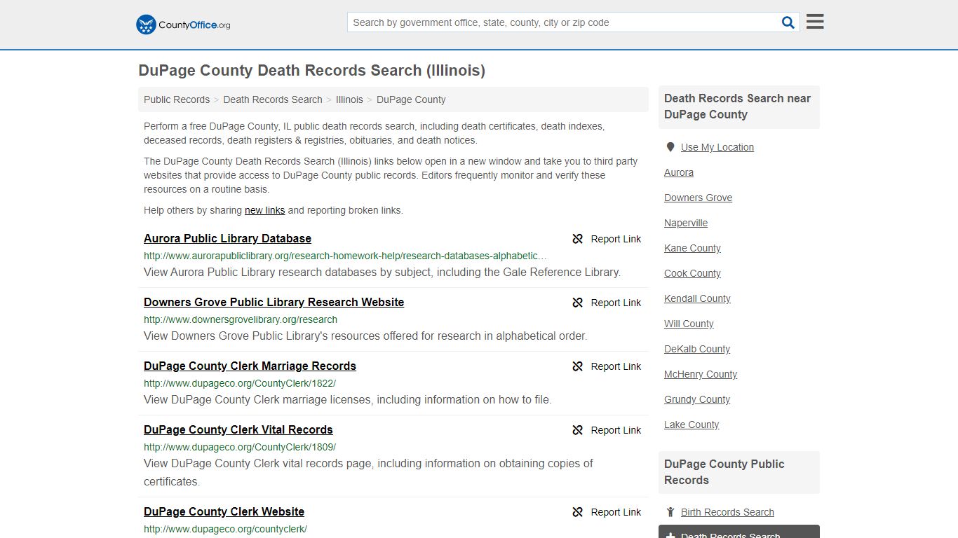 Death Records Search - DuPage County, IL (Death ...