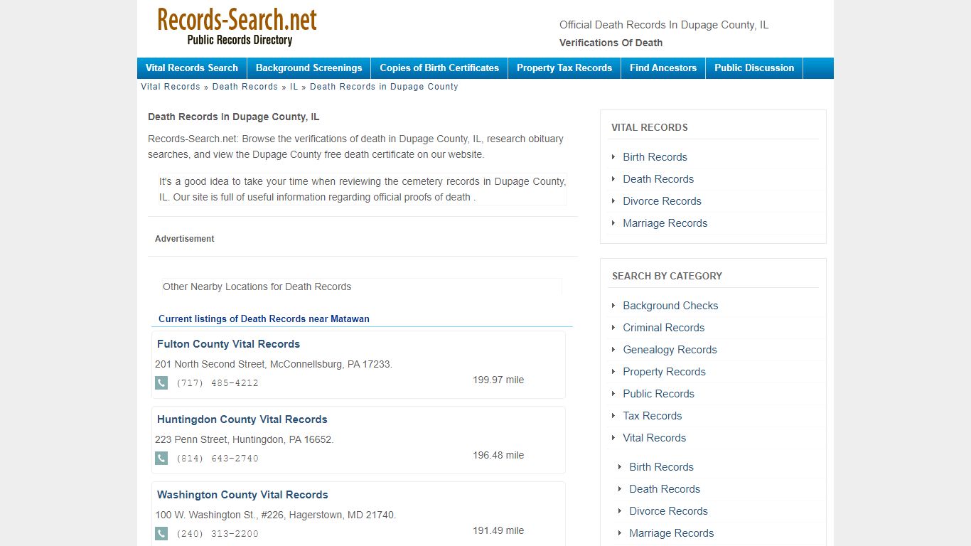 Official Death Records in Dupage County, IL ...